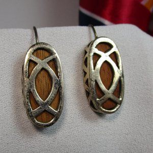 VTG Artisan Sterling Silver Wood Dangle Earrings